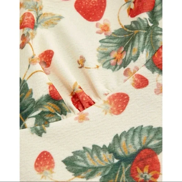 Cider Strawberry Floral Lace Trim Bow Midi Dress Fairy Cottagecore Coquette NEW! - Picture 3 of 16